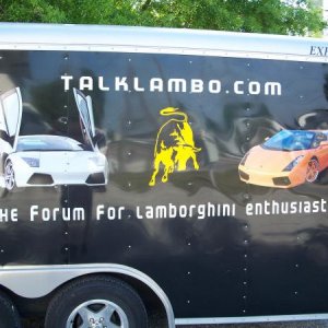 Trailer we did for TalkLambo.com.  Orange Lambo is customer's car.