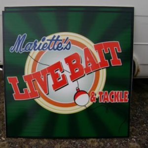 Live Bait May 2008 - 4'x4' sign.  First print at CMY.  Printed 2 tests at CMYK but could not get green right.  Man what a difference CMYK to CMY make.