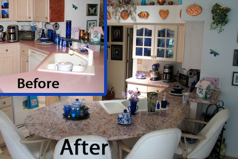 Customer's kitchen before, and after Instant Granite