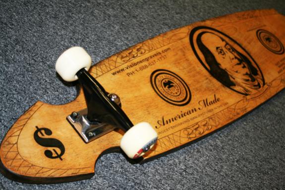 Engraved wood skateboard 2
Bottom detail left side of board