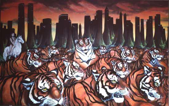 Tigers Restaurant Mural / Painting on Canvas 5 x 8 feet