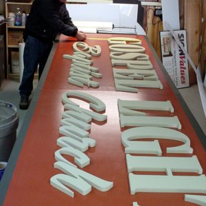 Custom cut SignFoam letters, mounted to MDO