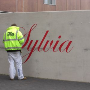hand painted cement wall