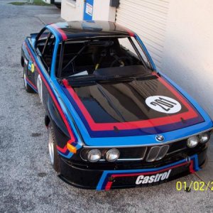 1974 BMW 3.0 CSL Alpina. We installed three different color stripes all around the car after it was repainted black.  This is how it would of looked i