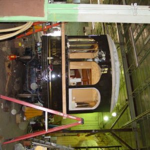 Lettering and striping on restored railcar