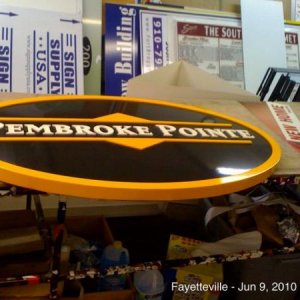 Penbroke sign. all aluminum construction. .080 face and backing. 1/4" aluminum raised boarder, lettering, and accent.