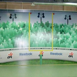 We Wrapped the complete interior of River City Sports in Regina Sask. All walls and bulkheads were covered in vinyl. We even wrapped the shelving unit