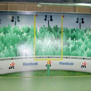 We Wrapped the complete interior of River City Sports in Regina Sask. All walls and bulkheads were covered in vinyl. We even wrapped the shelving unit