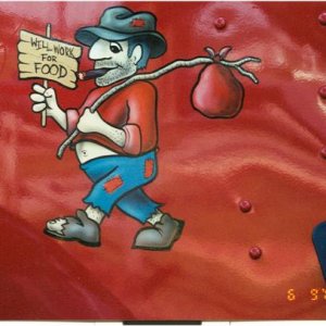 hand painted hobo on dump truck