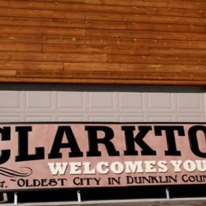 16ft by 4ft City of Clarkton Missouri. Hdu, hand painted with a faux old document background.