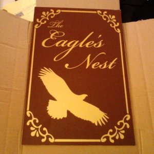Eagles Nest Gold Foil 12x18 Aluminum Plaque

Christmas Present for a Clients Husband. Edge Printed Gold Foil on Mahogany vinyl with Lamination. Moun