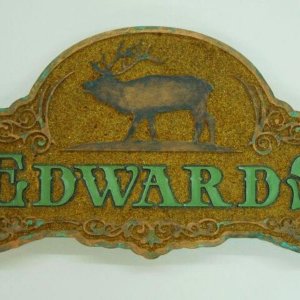 edwards
HDU house sign with recycled beer bottle smalts. Painted with Modern Masters paint.
