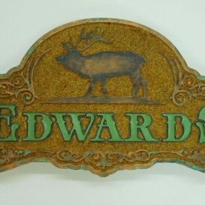 edwards
HDU house sign with recycled beer bottle smalts. Painted with Modern Masters paint.