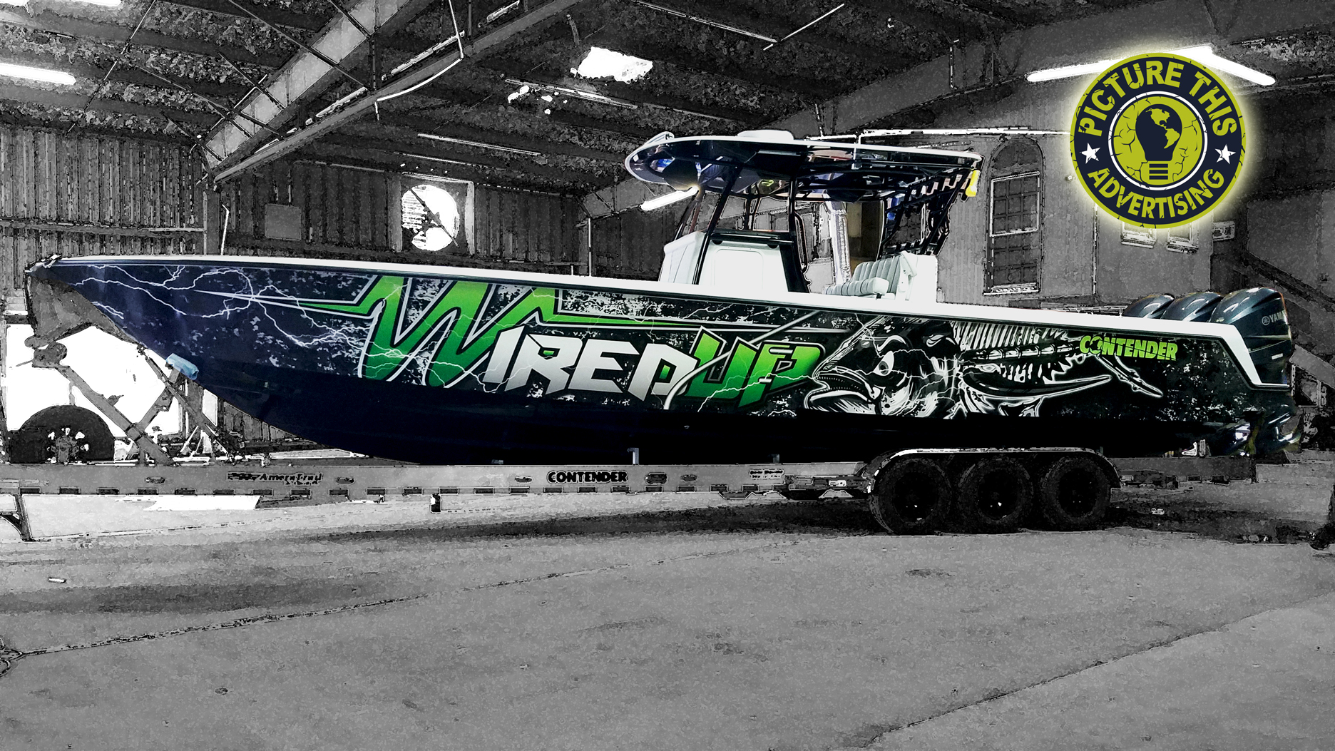 39ft Contender Boat Wrap - Wired Up Boat Graphics