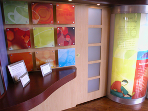 acrylic layered prints and backlit prints.