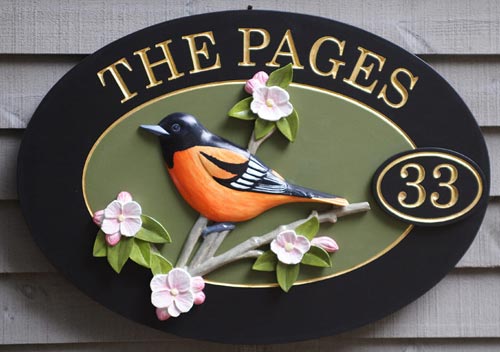 Baltimore Oriole house number sign