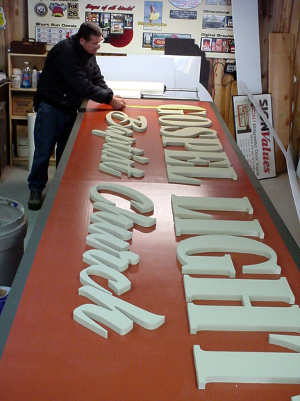 Custom cut SignFoam letters, mounted to MDO