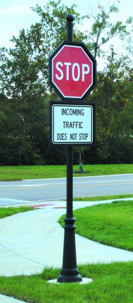 decorative traffic pole with stop sign