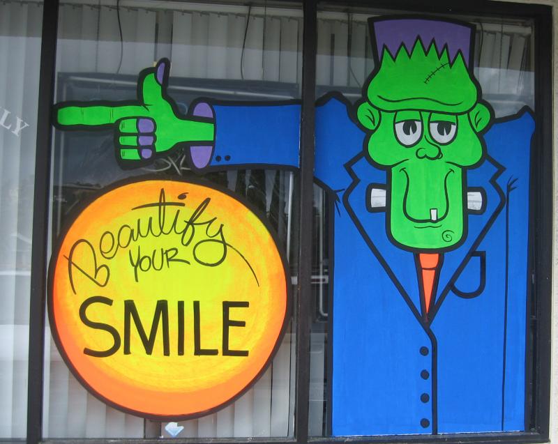 dentist halloween window painting