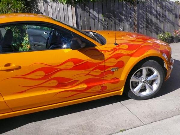 double over-lapping flamejob on a late model Mustang