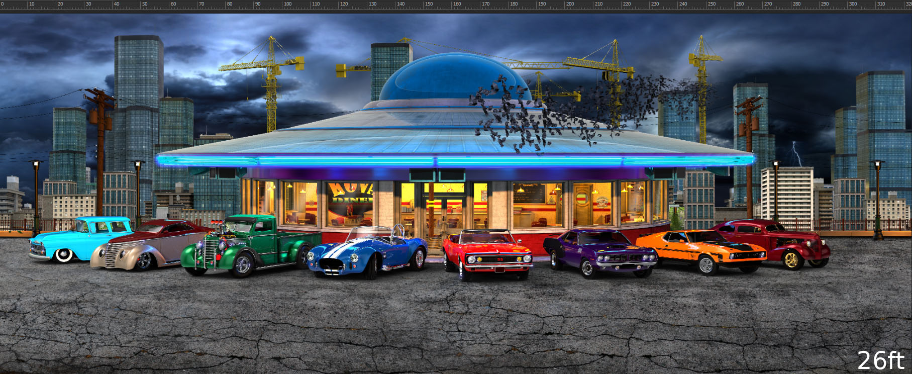 FULL SCENE - Classic car mural