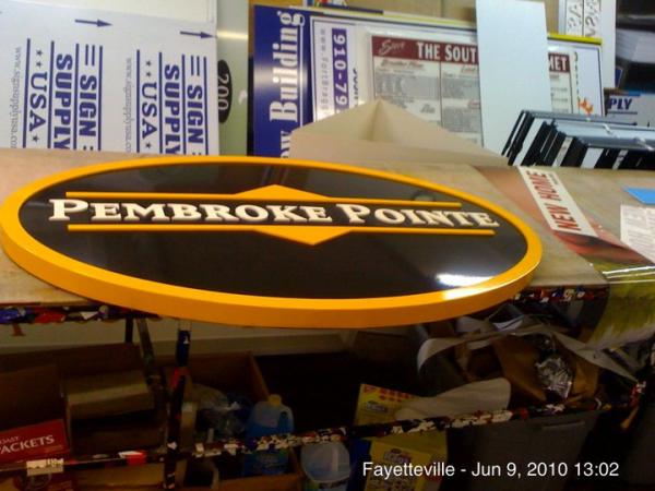 Penbroke sign. all aluminum construction. .080 face and backing. 1/4" aluminum raised boarder, lettering, and accent.