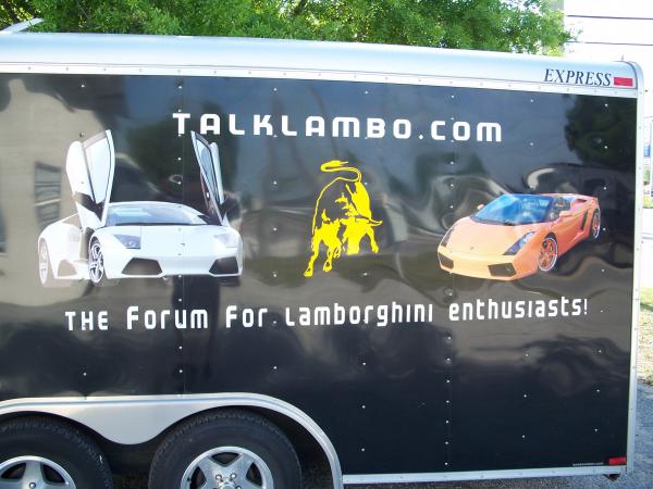 Trailer we did for TalkLambo.com.  Orange Lambo is customer's car.
